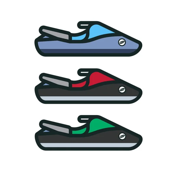 Jet Ski Icons Set Different Colors Vector Illustrations Red Green — Stock Vector