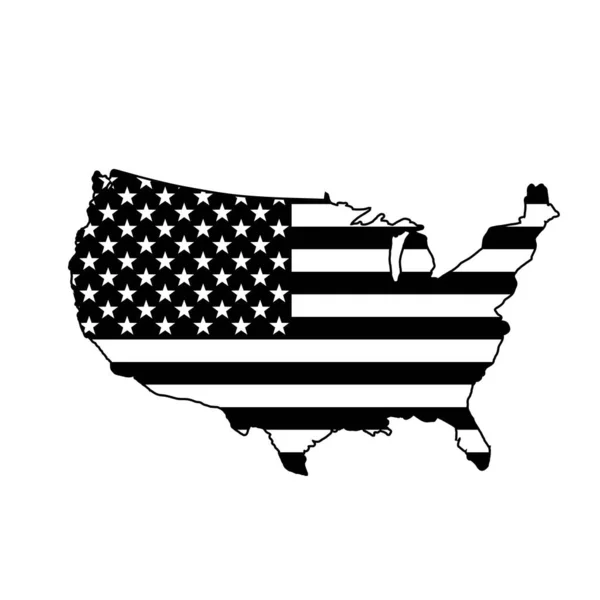 Verenigde Staten Vlaggenkaart Usa Vlag Usa Kaart Zwart Wit Vector — Stockvector