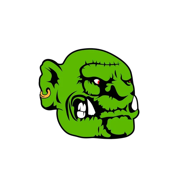 Japoński Potwór Zielony Głowa Wektor Ilustracja Jiu Jitsu Ikona Symbol — Wektor stockowy
