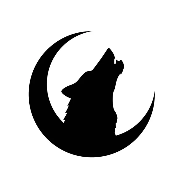 Wolf Howling Half Moon Moon Silhouette Vector Clip Art Logo — Stock Vector