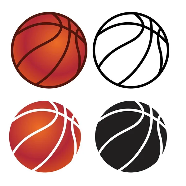 Basketball Ball Set Icons Orange Color Silhouette Outline Ball Shape — Stock Vector