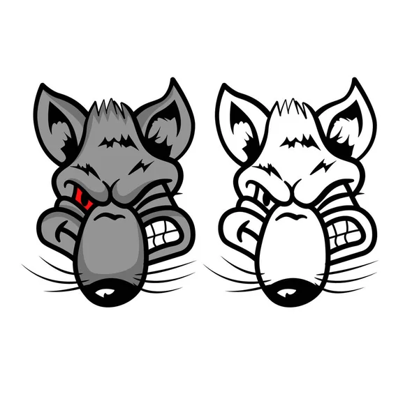 Angry Rat Winks Illustration Vectorielle Clignotement Couleur Noir Blanc Line — Image vectorielle