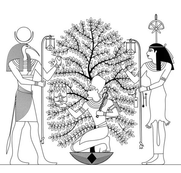 Egypt Antigo Árvore Natal Preto Branco Linha Arte Vetor Ilustração Vetores De Stock Royalty-Free