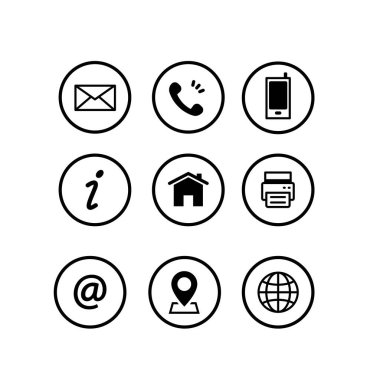 İş kartı web siyah beyaz basit vektör biçimi illüstrasyonu için iletişim bilgisi simgesi belirlendi