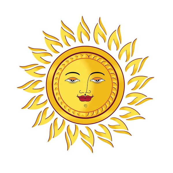 Oro Encanto Amarillento Sol Cara Vector Ilustración Clip Arte — Archivo Imágenes Vectoriales