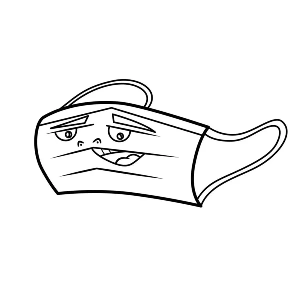 Health Mask Mascot Vector Character Black White Line Articles Cartoon — 스톡 벡터