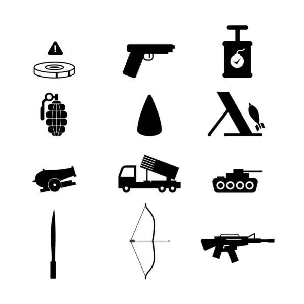 stock vector Military vector icons set, army Land warfare or ground warfare clip arts black and white vector illustrations