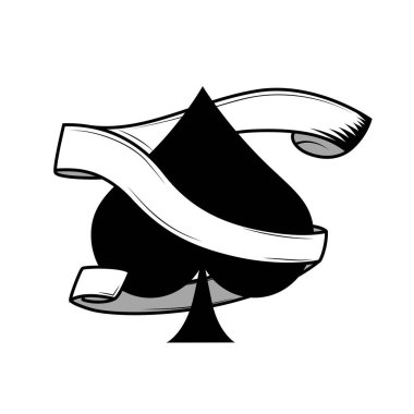 Boş bir pankart ile maça iskambil sembolü, etrafında kaydırma, logo şablonu veya tasarım kaynakları vektör ilülasyonu