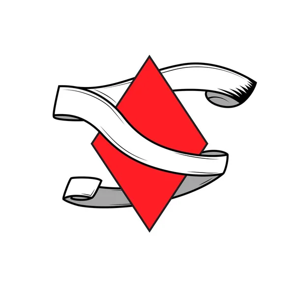 Diamant Spielkartensymbol Mit Einem Leeren Banner Das Herum Scrollen Logo — Stockvektor