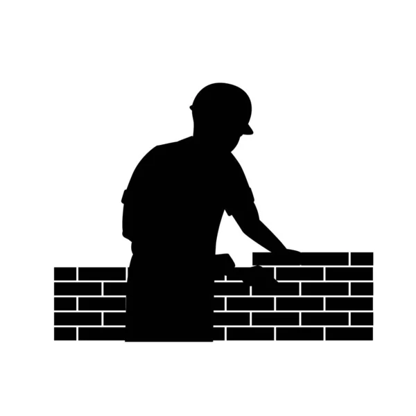 Brick Laying Bricklayer Vectors Illustration Silhouette — Stock Vector