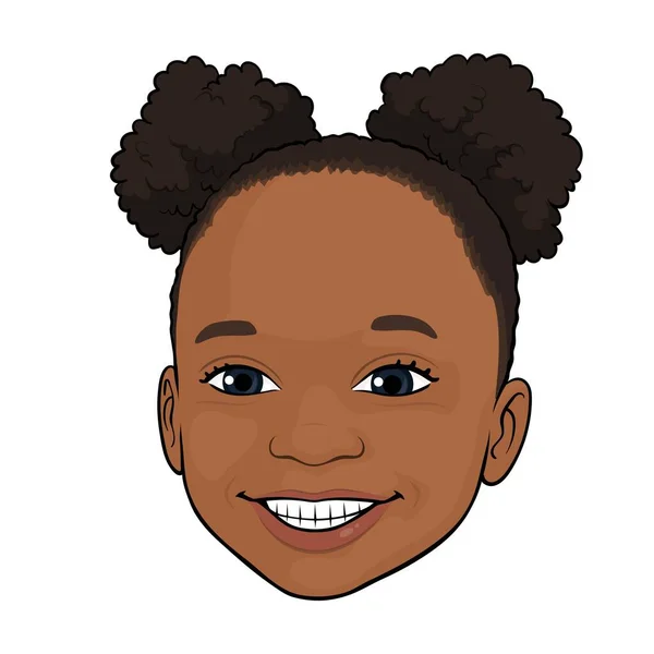 Cute Little Black Girl Smiling Space Buns Vector Illustration Headshot — Stock Vector