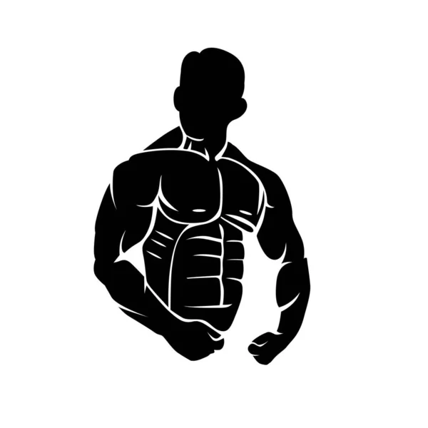 Bodybuilder Met Abs Silhouet Zijkant Hoek Vector Illustratie Clip Art — Stockvector