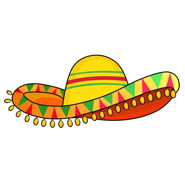 Μεξικάνικο Καπέλο Σομπρέρο Απομονωμένο Λευκό Καρναβάλι Μεταμφίεση Εορταστική Cinco Mayo — Διανυσματικό Αρχείο