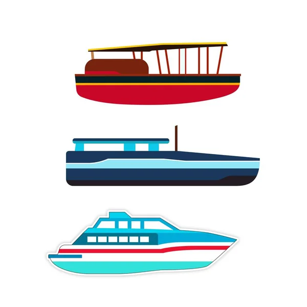 Farklı Türde Tekne Deniz Taşımacılığı Gemisi Balıkçı Teknesi Vektör Çizimleri — Stok Vektör