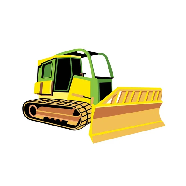 Petit Bulldozer Excavatrice Camions Construction Style Simple Véhicule Ferme Agricole — Image vectorielle