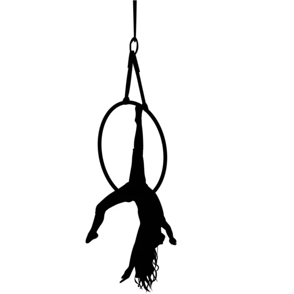 Цирковая Девушка Дама Летающая Воздушная Гимнастка Висящая Металлическом Круге Вверх — стоковый вектор