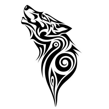 Tribal wolf tattoo that incorporates elements of both strength and grace black and white vector illustration clipart