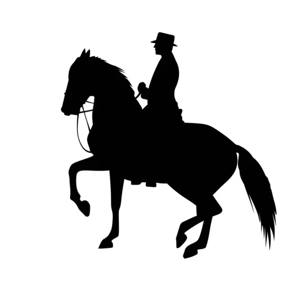 Cavalheiro Equitação Cavalo Homem Roupas Estilo Vintage Sentado Cavalo Preto —  Vetores de Stock