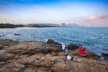 Clearwater Körfezi, Hainan, Çin 'deki güzel deniz manzarası.