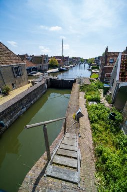 Hindeloopen, Hollanda 'daki eski şehir merkezinin manzarası