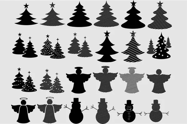 Набір Різдвяної Ікони Чорний Вектор — стоковий вектор