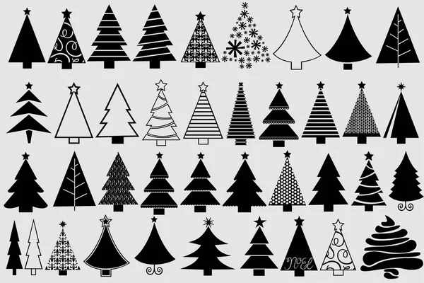 Set Christmas Trees Black Vector — Stock Vector
