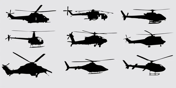 Helikopter Kenar Görünümü Silueti — Stok Vektör
