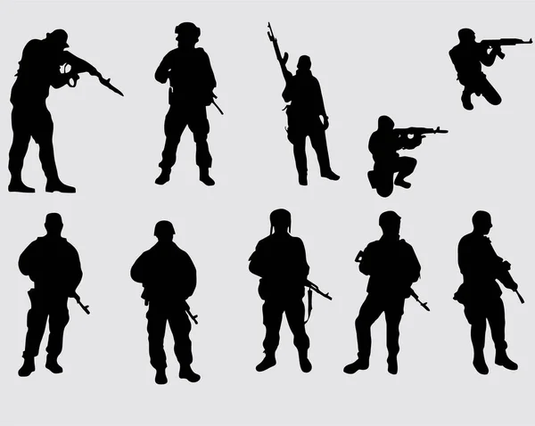 Soldat Silhouette Noir Vecteur — Image vectorielle