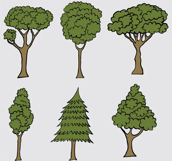 Uppsättning Tecknad Träd Vektor — Stock vektor