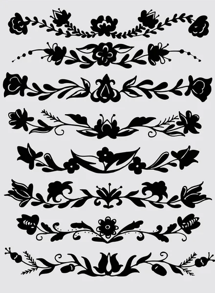 Jeu Bordure Fleur Noire — Image vectorielle