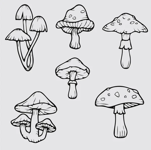 Set Mushroom Tattoo — Stock Vector