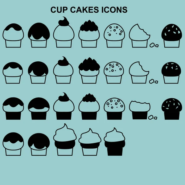 Uppsättning Cup Cakes Ikoner — Stockfoto