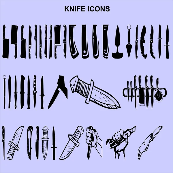 Set Knife Icons Black Vector — Stock Photo, Image