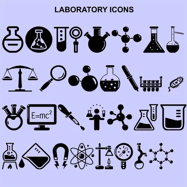 Conjunto Iconos Laboratorio Vector Negro — Foto de Stock