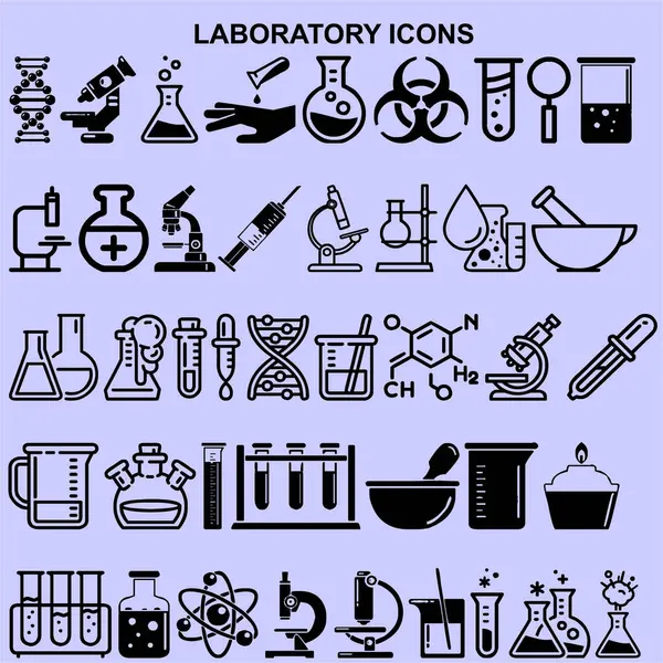 Zestaw Ikon Laboratoryjnych Czarny Wektor — Zdjęcie stockowe