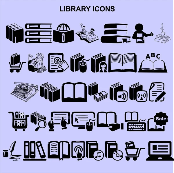 Conjunto Iconos Biblioteca Vector Negro —  Fotos de Stock