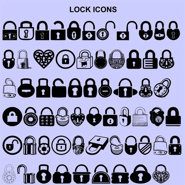Set Lock Icons Black Vector — Stock Photo, Image