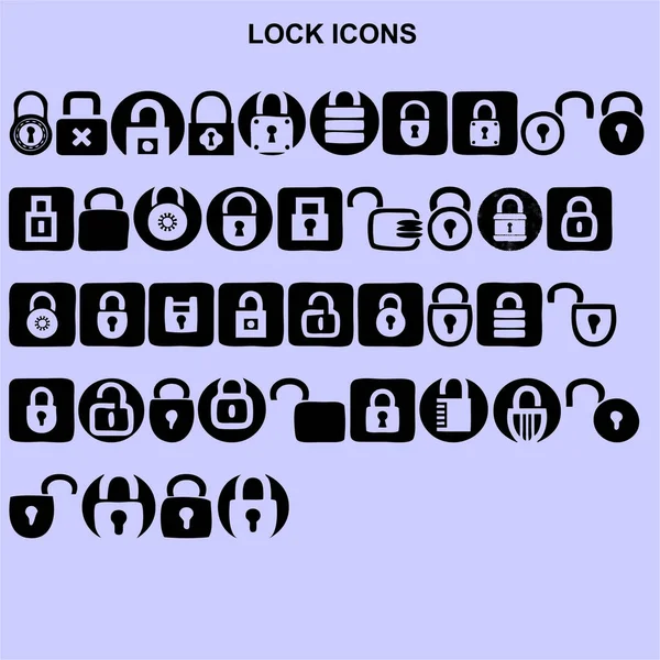Set Lock Icons Black Vector — Stock Photo, Image