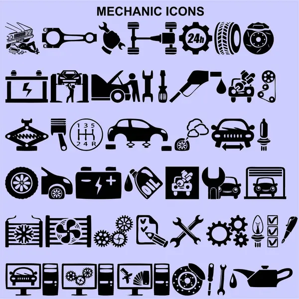 Conjunto Iconos Mecánicos Vector Negro —  Fotos de Stock
