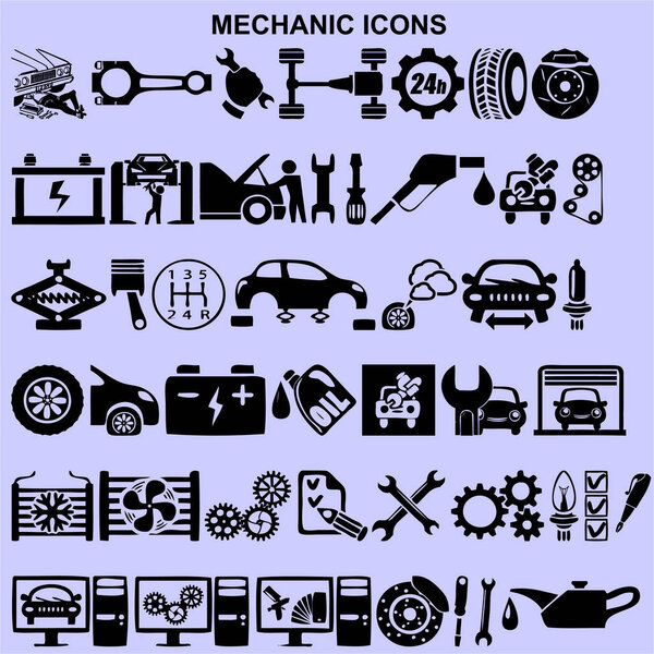 set of mechanic icons black vector
