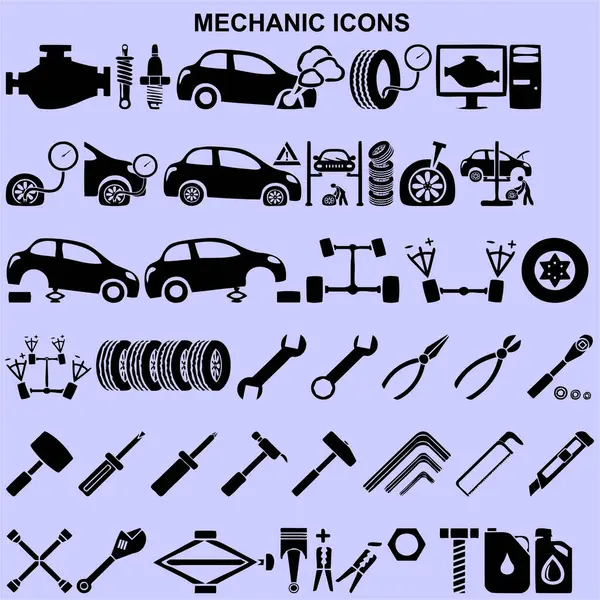 Conjunto Iconos Mecánicos Vector Negro —  Fotos de Stock