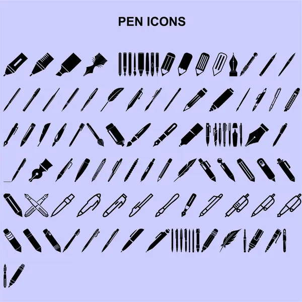set of pen icons black vector