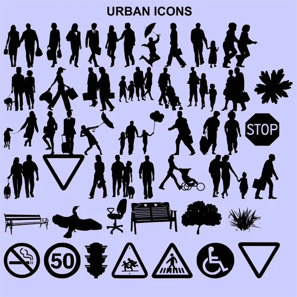Set Urban Icons Black Vector — Stock Photo, Image