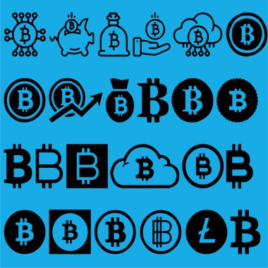 Bitcoin simgeleri siyah vektör ayarladı