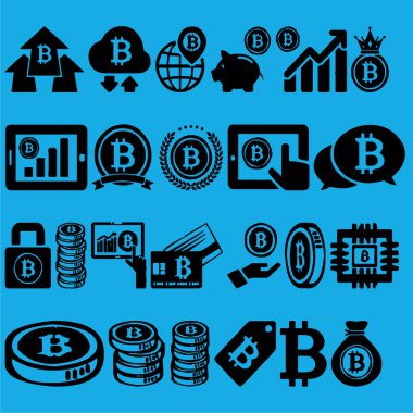 Bitcoin simgeleri siyah vektör ayarladı