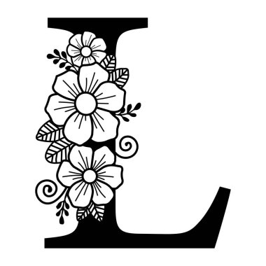 Lüks ve stilize edilmiş L harfi ve yaprak çiçekli klasik bir süs. Süslü, süslü L harfi. Yaprak çiçekli, klasik süslemeli..