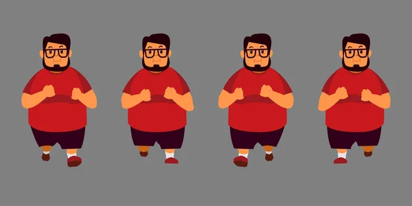 Gros Homme Avec Des Lunettes Portant Chemise Rouge Courir Caractère — Image vectorielle