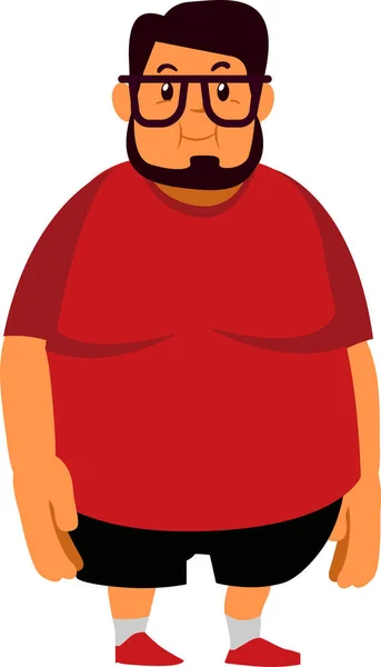 Adulto Grasso Barba Uomo Con Marrone Occhiali Indossa Rosso Camicia — Vettoriale Stock