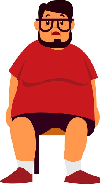 Adult Fat Beard Man Brown Glasses Wearing Red Shirt Black — Stock Vector