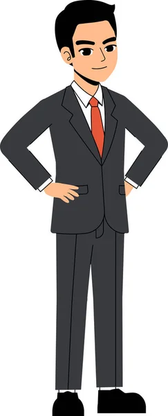 Seth Business Man Indossa Abito Cravatta Akimbo Standing Character Design — Vettoriale Stock